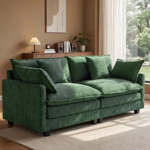 Miniatura 10 de Juego de sofá de felpilla Cloud de 77 pulgadas con almohadas, sofá biplaza de asiento profundo para apartamentos, ahorro de espacio de 2 plazas