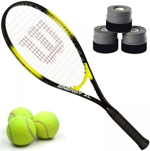 Miniatura 7 de Wilson Energy XL - Kit de inicio de raqueta de tenis de cuerpo largo de aleación de titanio, viene con un paquete de 3 overgrips y una lata