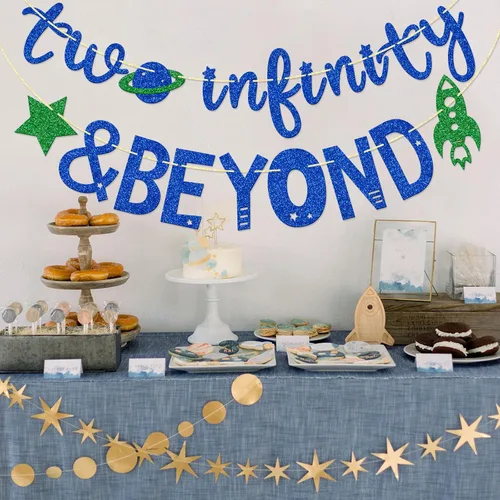 Miniatura 4 de Infinity and Beyond - Cartel de segundo cumpleaños – Decoración de fiesta temática espacial (azul)