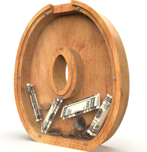 Miniatura 57 de Alcancía para niños y niñas, alcancía grande de madera personalizada con diseño recortado, bancos de monedas con letras del alfabeto, caja de ahorro