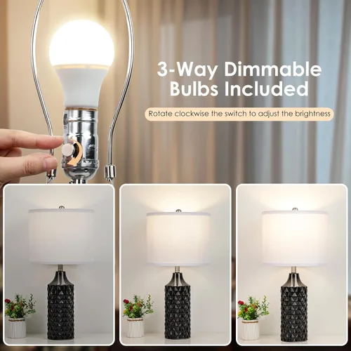 Miniatura 2 de Juego de 2 lámparas de mesa de cerámica, lámpara de mesita de noche moderna de 25", lámpara de mesita de noche regulable de 3 vías para dormitorio