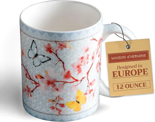 Miniatura 77 de Maison d' Hermine Taza de café con asas, tazas de porcelana fina de hueso, paquete de dos tazas de té para bebidas calientes, capuchino, latte, 015