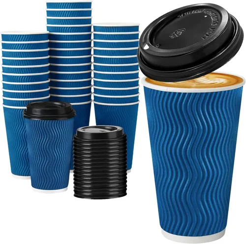 Miniatura 10 de Paquete de 100 tazas de café desechables de 8 onzas con tapas, tazas de café calientes aisladas para bebidas calientes y frías