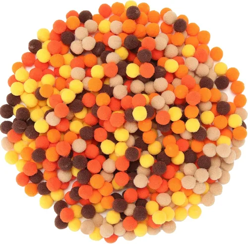 Tegeme 2000 pompones de otoño de 0.39 pulgadas (0.4 in), color naranja y marrón, bolas peludas para manualidades, manualidades, decoración de fiesta