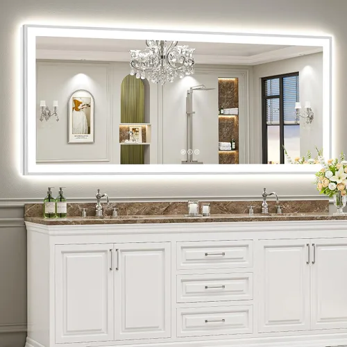Miniatura 30 de 24x30 Espejo de baño LED con marco negro con luces, retroiluminado + iluminación frontal, espejo de tocador iluminado antivaho para pared de baño