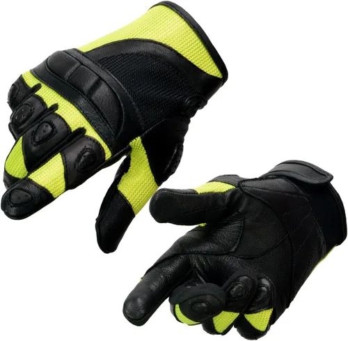 Miniatura 9 de Milwaukee Leather MG7740 - Guantes de moto de carreras de cuero negro y malla verde neón con nudillos y dedos acolchados para mujer Rosado