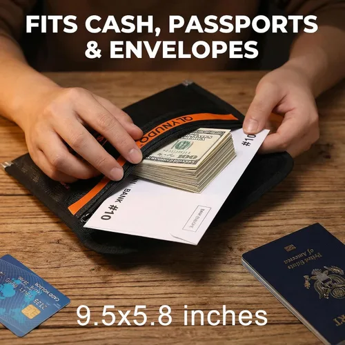 Miniatura 2 de Sobres de dinero para efectivo (paquete de 2) – Bolsa pequeña ignífuga de 9.5 x 5.8 pulgadas y cartera de relleno de efectivo – Bolsa impermeable