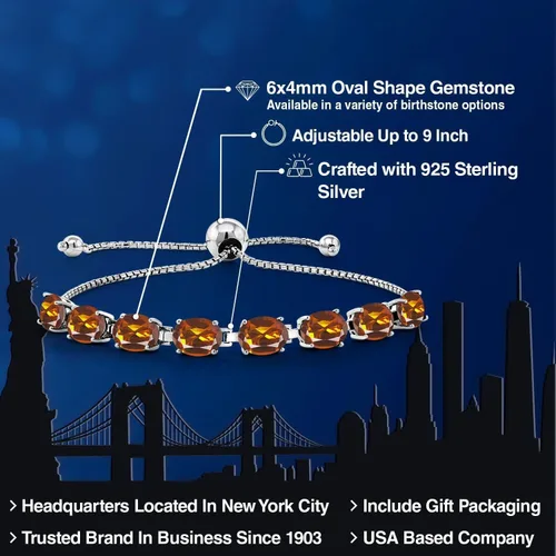 Miniatura 63 de Gem Stone King Pulsera de plata de ley 925 con piedra natal ovalada de 0.276 x 0.197 in para mujer, totalmente ajustable hasta 9 pulgadas
