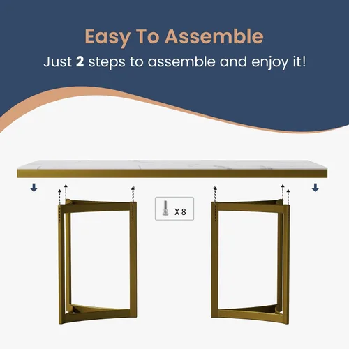 Miniatura 9 de POVISON Mesa de comedor de mármol para 6, mesa de comedor moderna de 71 pulgadas para cocina y comedor, mesa de mármol blanco de lujo con pedestal