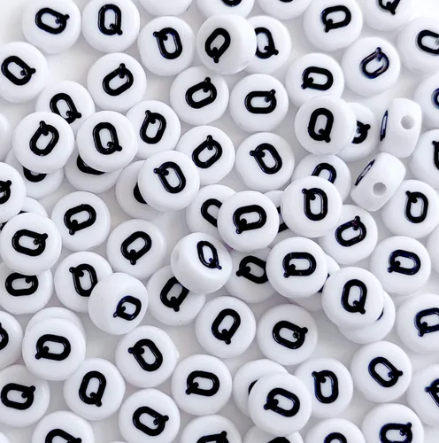Miniatura 23 de 100 cuentas de letras acrílicas del alfabeto para hacer joyas, cuentas redondas blancas de la letra R para hacer pulseras, collares, llaveros, 0Flat