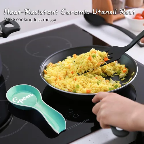 Miniatura 4 de Reposa Cucharas Turquesa para Estufa, DAYYET Soporte de Cuchara Grande de Cerámica Turquesa, Reposa Cucharas para Encimera de Cocina, Soporte