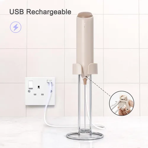 Miniatura 3 de Espumador de café recargable de ELMWAY, espumador de leche eléctrico con soporte de carga y montaje en pared, mezclador de bebidas de mano, máquina