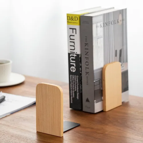 Miniatura 2 de Muso Wood Sujetalibros para estantes, sujetalibros antideslizantes, soporte de madera resistente para libros y películas (haya 1 par)