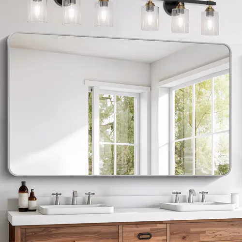 Miniatura 10 de FORBATH - Espejo de baño negro para sobre lavabo, espejo de pared de 16x24 pulgadas con marco de metal, esquinas redondeadas para baño, dormitorio