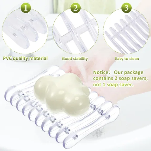 Miniatura 3 de 2 piezas de plástico para barra de jabón, bandeja de jabón, jabonera autodrenante para jabón y secadora de esponja de jabón, baño, ducha, cocina