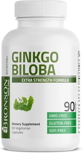Miniatura 5 de Bronson Ginkgo Biloba Extra Strength Apoya la función cerebral y la memoria, 90 cápsulas vegetarianas Vegetariano, sin OMG, sin gluten, sin soja