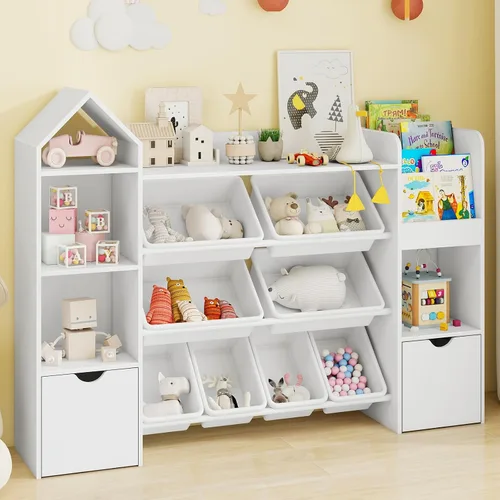 Miniatura 9 de Vabches Organizador de juguetes para niños con 8 cubos de juguetes extraíbles, organizadores de almacenamiento de juguetes de 4 niveles con 4 cubos