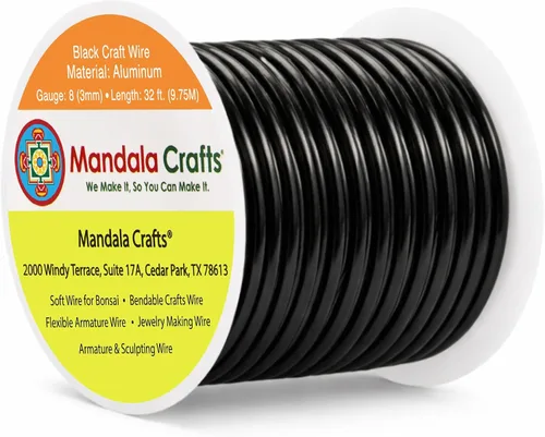 Mandala Crafts - Alambre de aluminio anodizado de 8 calibre para hacer joyas - 9.75 m de alambre flexible negro colorido - Flexible para bonsái,