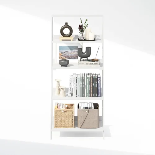 Miniatura 4 de Estantería de escalera Furinno, estantería de escalera de 5 niveles, estantería de libros en forma de escalera, estantes de exhibición y Blanco