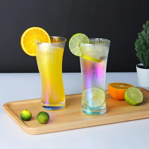 Miniatura 6 de Joeyan Vasos de cóctel de jugo de agua, cristalería estilo origami, vaso alto ondulado, moderno vaso de vidrio acanalado para té helado, café