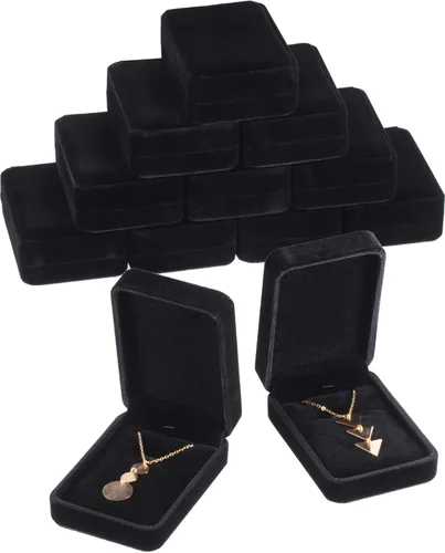 Caja de regalo con colgante de terciopelo para collar de joyería clásica negra para Navidad, Acción de Gracias, boda, cumpleaños, caja de exhibición