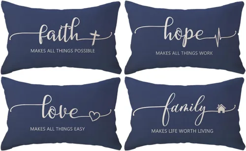 Miniatura 21 de Fundas de almohada inspiradoras con texto inspirador, fe, esperanza, amor, familia, fundas de almohada decorativas de 18 x 18 pulgadas, fundas