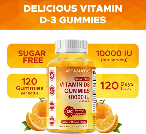 Miniatura 6 de Vitamatic Gomitas de Vitamina D3 sin Azúcar - 120 Gomitas a Base de Pectina - Gran Sabor - Huesos Saludables, Estado de Ánimo y Función del Sistema