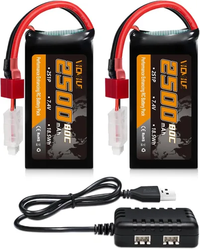 Miniatura 10 de Batería Lipo 2S 2500mAh 7.4V 80C Alta tasa de descarga Shorty Pack Baterías RC con enchufe XT60 Fit para RC Avión FPV Quadcopter Helicóptero Drone