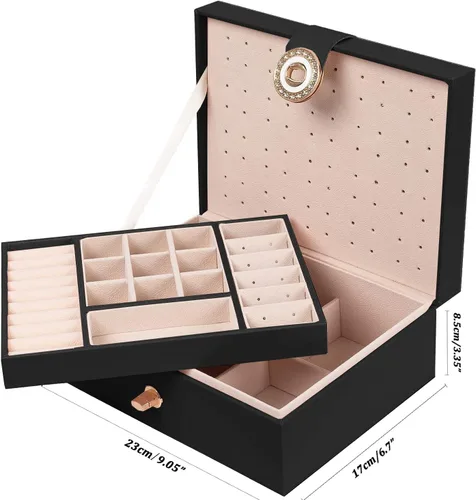 Miniatura 6 de QBestry Organizador de aretes de tuerca para mujeres y hombres, caja de joyería negra para aretes, collar, organizador de joyas, caja de aretes