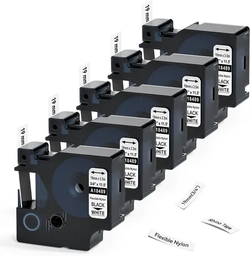 Miniatura 9 de 18489 a18489 - Etiquetas de repuesto para DYMO - Etiquetas industriales de nailon flexible de 3/4 pulgadas, negro sobre blanco, compatibles
