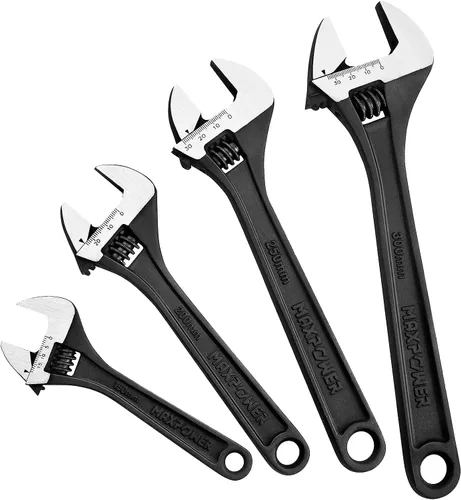 MAXPOWER Juego de llaves ajustables, forjadas, tratadas térmicamente, llaves ajustables con acabado de fosfato negro, paquete de 4 (6 pulgadas, 8