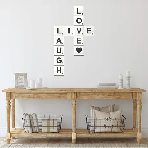 Miniatura 7 de TenXVI Designs Live, Laugh, Love - Azulejos de crucigrama rústicos grandes para decoración de pared, letras cuadradas decorativas grandes de madera
