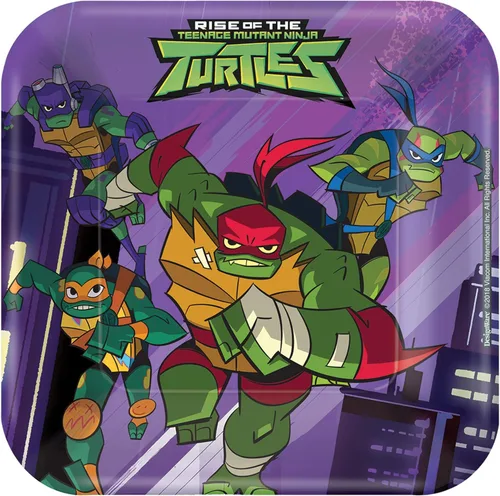 amscan (PKT) Rise of The TMNT Platos de papel cuadrados 7.1 in (8 unidades)