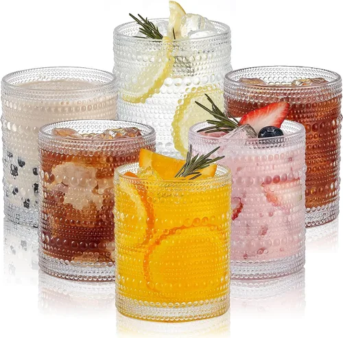 HomeVogue Hobnail Juego de Vasos para Beber de 6, 12 onzas, Juego de Cristalería Vintage, Juego de Vasos de Cóctel, Vaso Tumbler de Agua Paquete de