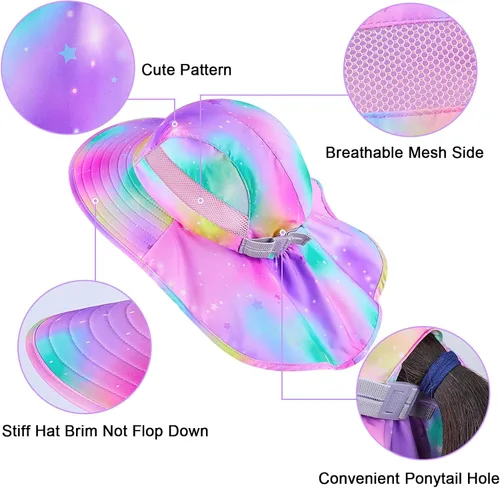 Miniatura 102 de Sombrero de sol para niños, protección UV, unicornio, verano, playa, jugar con ala ancha, solapa para el cuello para niñas y niños