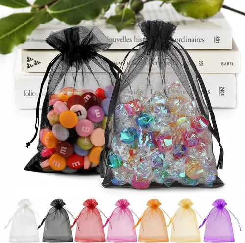 Miniatura 18 de ANZNKU 50 bolsas de organza dorada de alta calidad de 5 x 7 pulgadas, bolsas de malla con cordón, bolsa de regalo tamaño pequeño, bolsa de organza