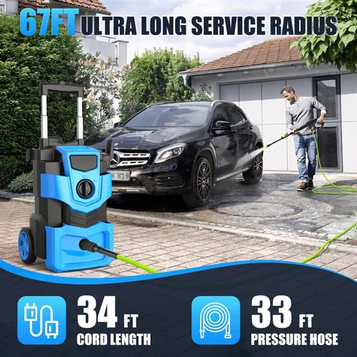 Miniatura 4 de Lavadora a presión eléctrica ajustable de 5000 PSI con manguera de extensión flexible de 33 pies + cable de alimentación de 34 pies, 4 boquillas