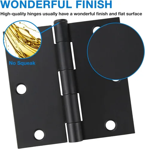 Miniatura 3 de Paquete de 12 bisagras de puerta de 3 1/2 pulgadas de níquel satinado mate negro para interiores, bisagras de hierro cuadrado de 3.5" para puertas
