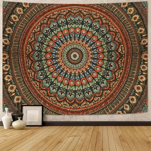 Miniatura 30 de Accnicc Tapiz bohemio con mandala floral para dormitorio, tapiz de pared con flores bohemias, pequeño, acuarela, azul, blanco, hippie, indio