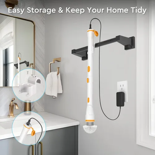 Miniatura 7 de Limpiador eléctrico giratorio KIKOLIN de alta velocidad de 380 RPM, cepillo de limpieza inalámbrico de 2 velocidades para baño, bañera, ducha, suelo
