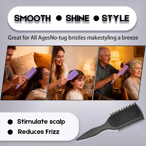 Miniatura 5 de Cepillo desenredante para cabello rizado, cepillo ligero para cabello rizado con diseño ventilado para un fácil deslizamiento, desenreda sin Negro