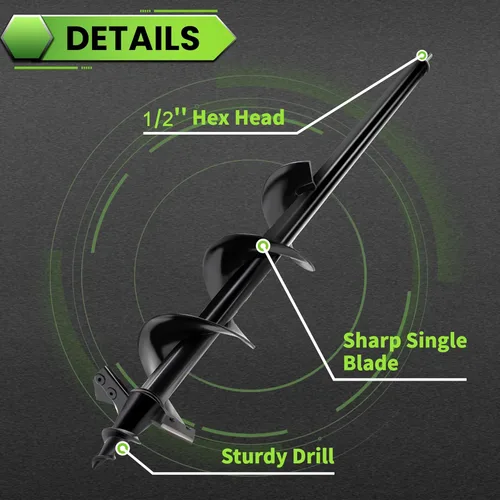 Miniatura 3 de Broca de taladro para plantar – 4 x 24 pulgadas de alta resistencia para taladro para valla, taladro hexagonal de 1/2 pulgada