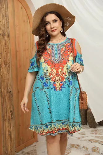 Miniatura 2 de Hbeyyto - Vestido informal de manga corta con hombros descubiertos para mujer, holgado y con bolsillos, talla grande