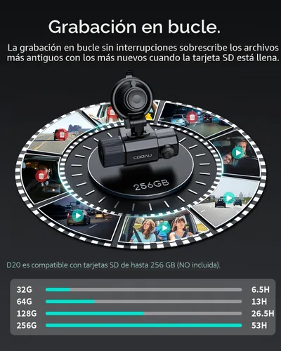 Miniatura 6 de COOAU Cámara de tablero dual 2.5K+1080P, cámara de tablero frontal e interior, GPS y WI-FI integrados, cámara de tablero para automóviles, perfecta