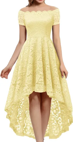Dressystar - Vestido de encaje para mujer, vestido asimétrico con vuelo y hombros descubiertos ideal para cóctel, dama de honor, fiesta formal