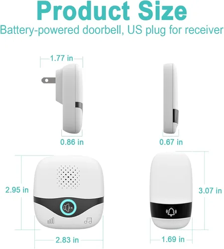 Miniatura 8 de TTJ Timbre inalámbrico con timbre Doobell, timbre de aula, rango de 1300 pies, configuración de 2 minutos, luces LED, IP55 impermeable, ajuste