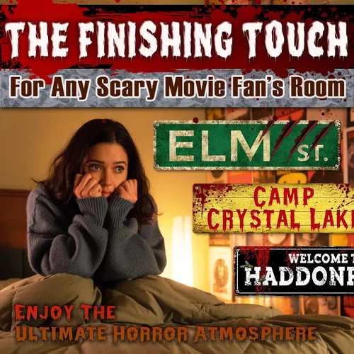 Miniatura 6 de Regalos de Películas de Terror de Navidad Letrero de Elm Street Letreros de Metal Retro Decoración Espeluznante de Halloween, Arte de Pared Póster
