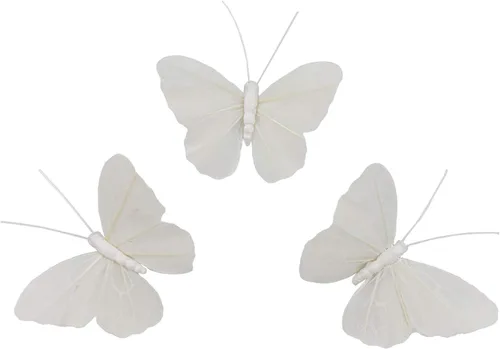 Berfutall - Juego de 12 mariposas de plumas para decoración de mariposas, blancas en alambre. Decoración del hogar de primavera para fiestas, fotos