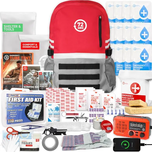 Miniatura 5 de 72 HRS Kit de supervivencia de emergencia de lujo, kit de supervivencia de 72 horas para terremotos, huracanes, tsunamis, invierno, apagón, incluye