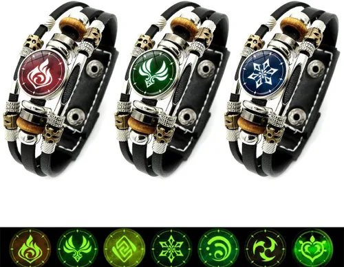 Miniatura 3 de Genshin Impact - Pulsera ajustable de cuero tejida a mano para Navidad y cumpleaños, 5